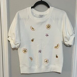 Kate Spade White Top with Jeweled Embroidery